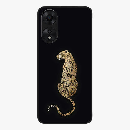 Regal Leopard Glass Case showing flat back view with bold leopard artwork and glossy glass finish.