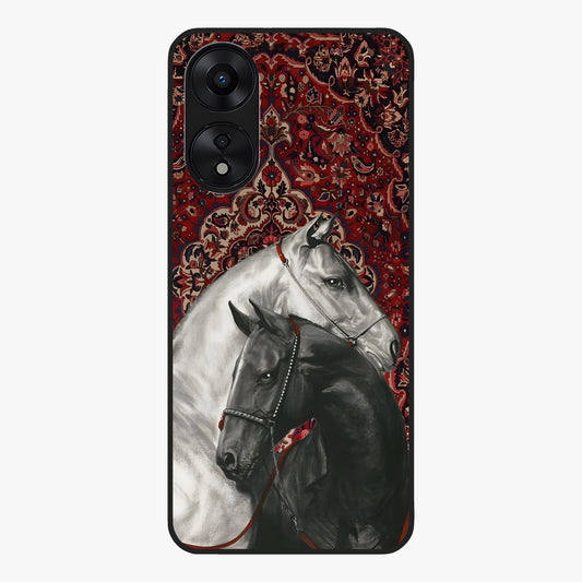 Regal Stallion Tapestry Glass Case showing flat back view with majestic horse tapestry artwork and glossy glass finish.