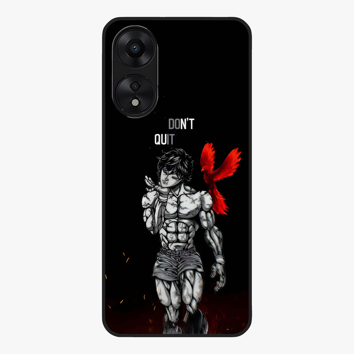 Rise Beyond Limits Glass Case showing flat back view with motivational typography artwork and glossy glass finish.