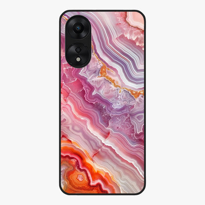 Rose Quartz Marble Glass Case showing flat back view with pink marble quartz texture artwork and glossy glass finish.