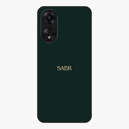 Sabr Minimal Patience Glass Case showing flat back view with minimalist typography artwork and glossy glass finish.