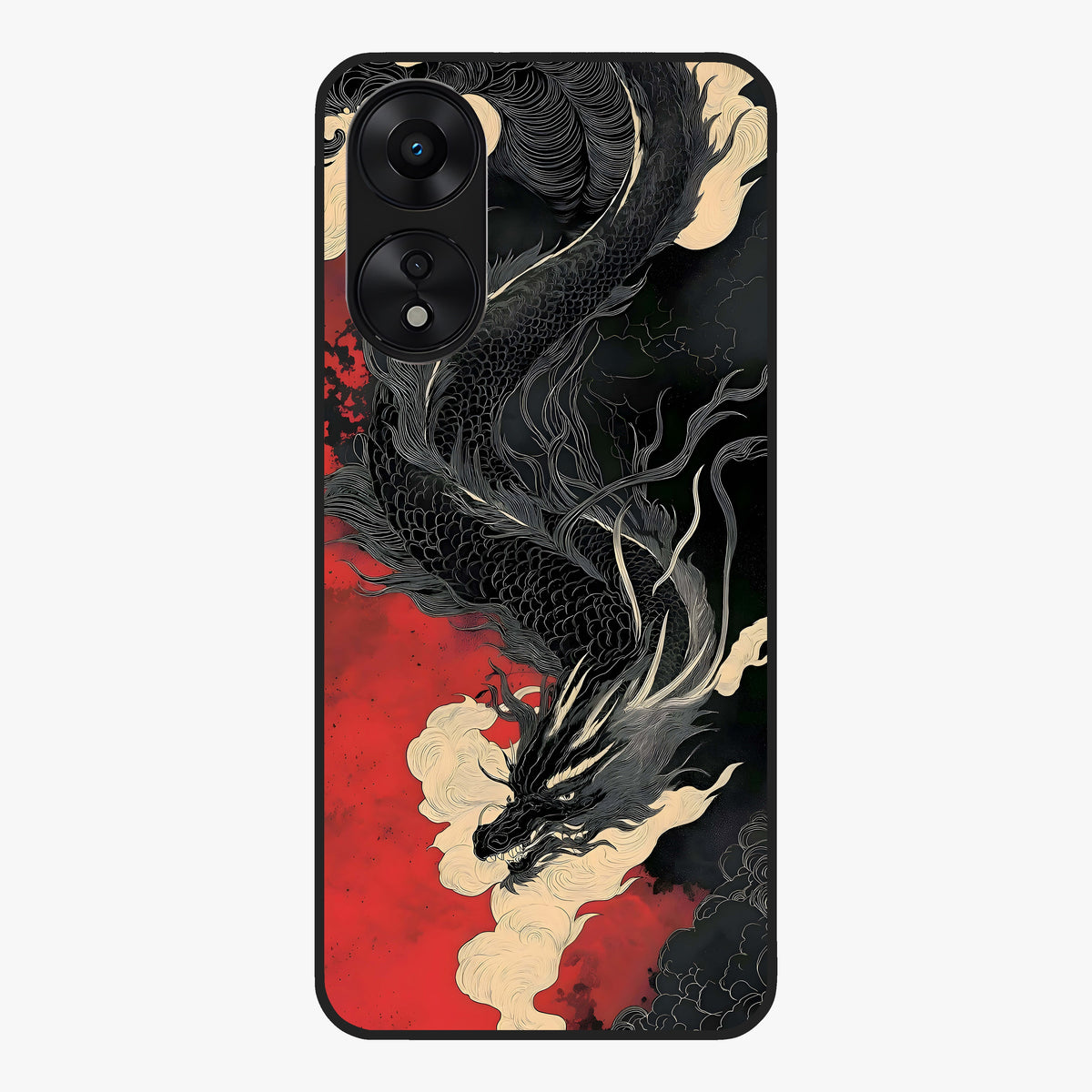 Shadow Dragon Fury Glass Case showing flat back view with fierce dragon artwork and glossy glass finish.