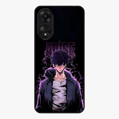 Shadow Monarch Awakening Glass Case showing flat back view with powerful dark monarch themed artwork and glossy glass finish.