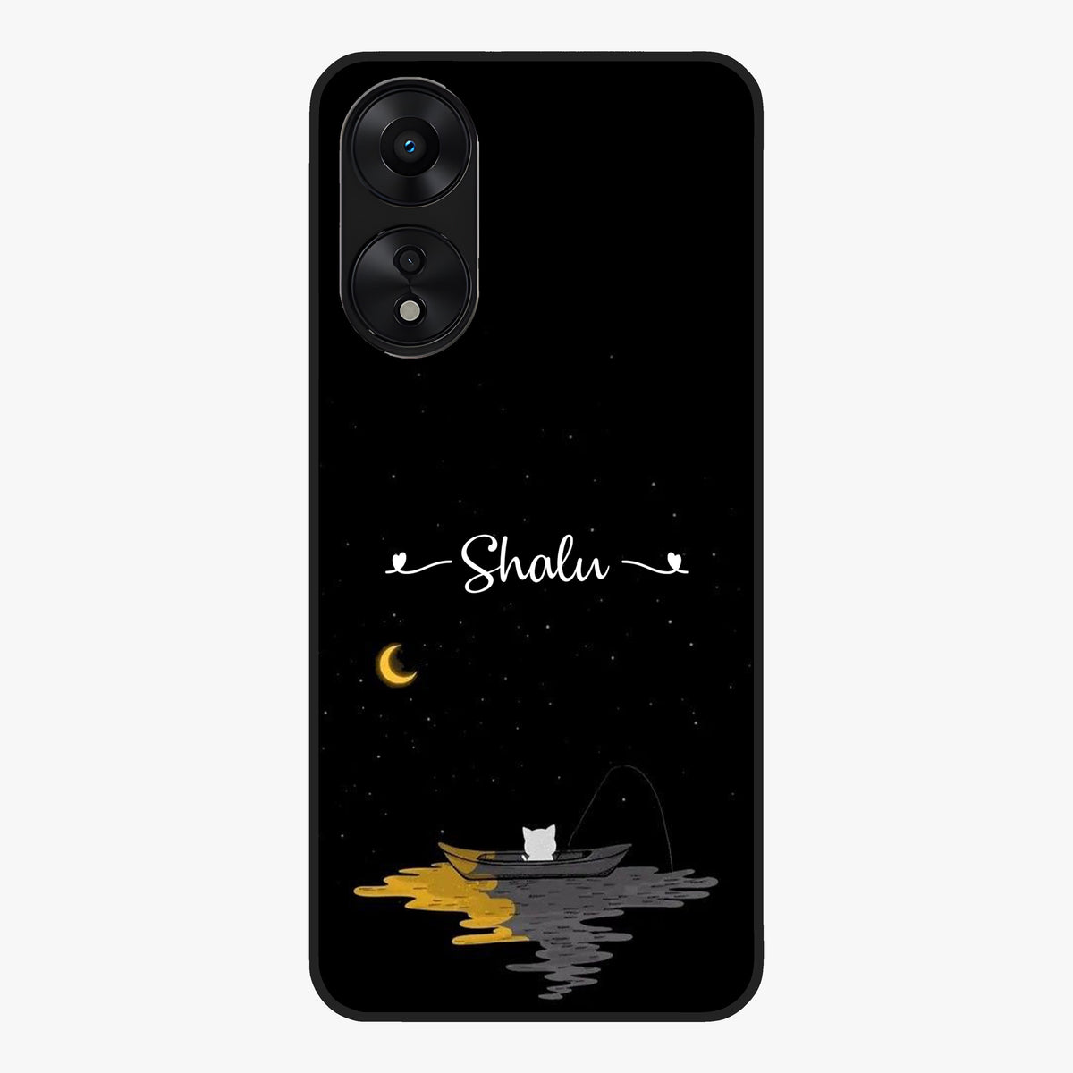 Silent Night Row Glass Case showing flat back view with calm night themed artwork and glossy glass finish.