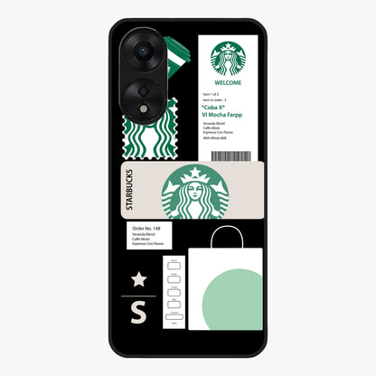Starbucks Mocha Glass Case showing flat back view with coffee inspired artwork and glossy glass finish.
