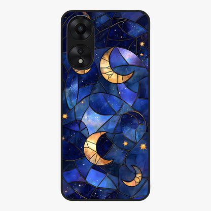 Starlit Sky Tapestry Glass Case showing flat back view with decorative starry sky tapestry artwork and glossy glass finish.