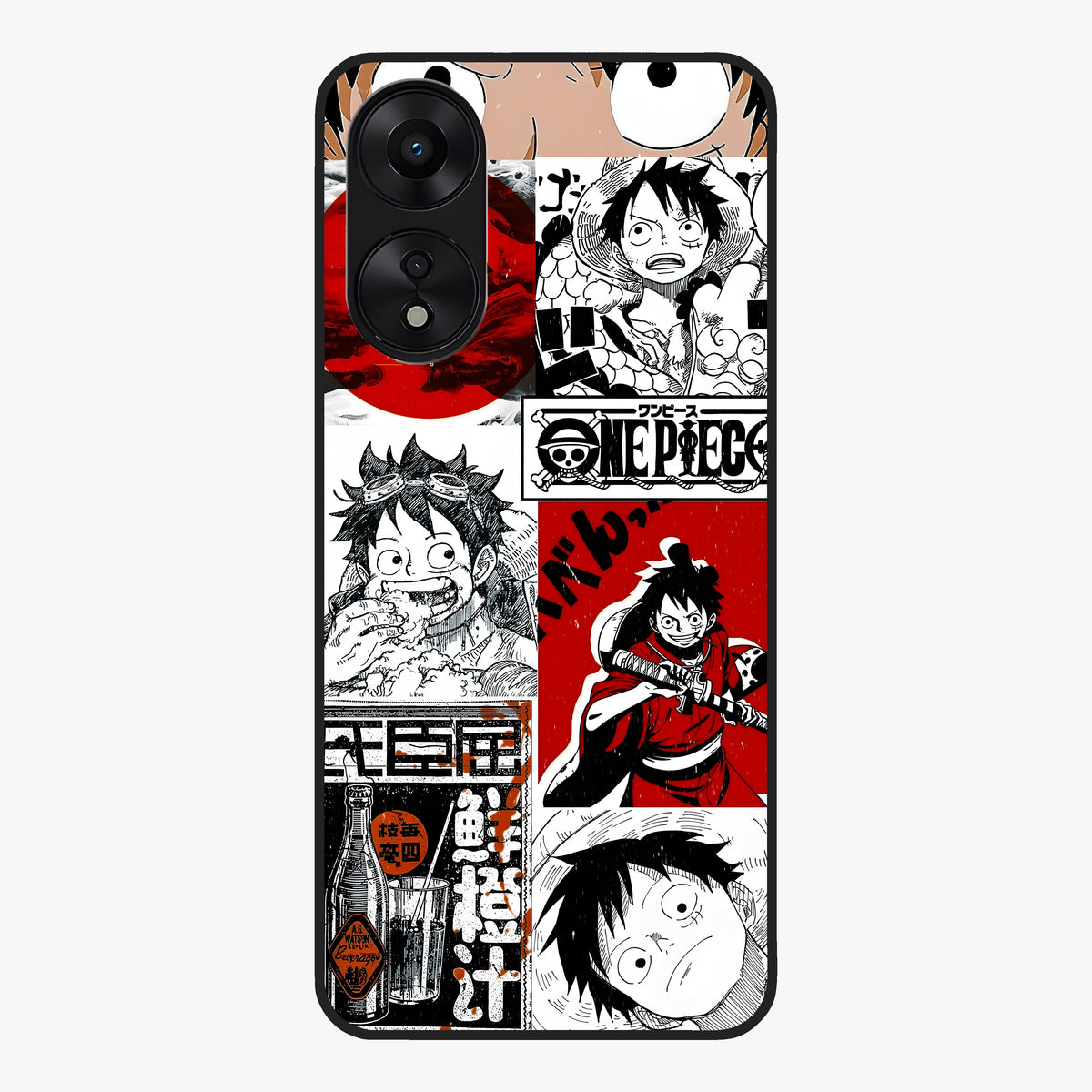 Strawhat Chaos Panels Glass Case showing flat back view with anime inspired chaos panel artwork and glossy glass finish.