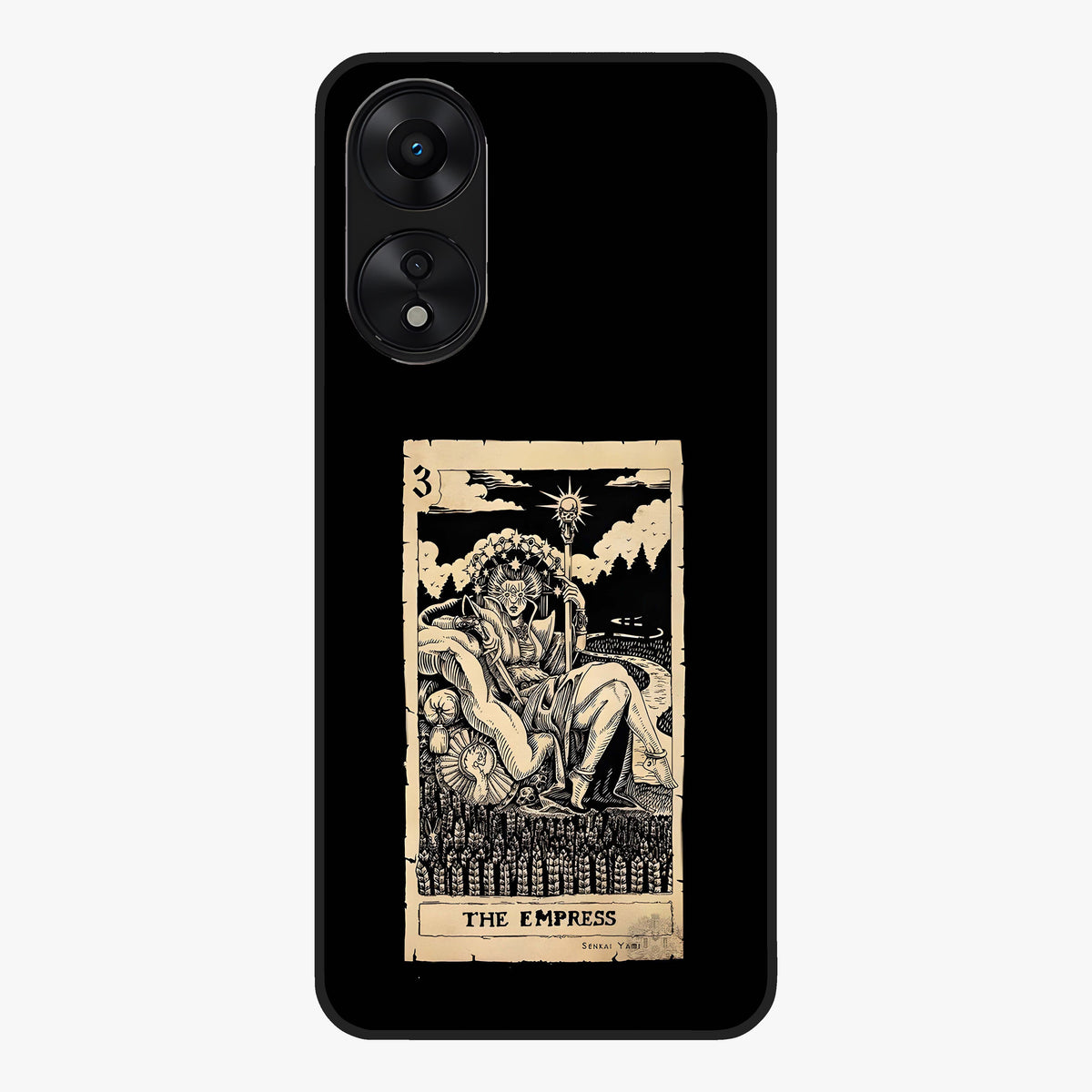 The Empress Glass Case showing flat back view with regal feminine artwork and glossy glass finish.