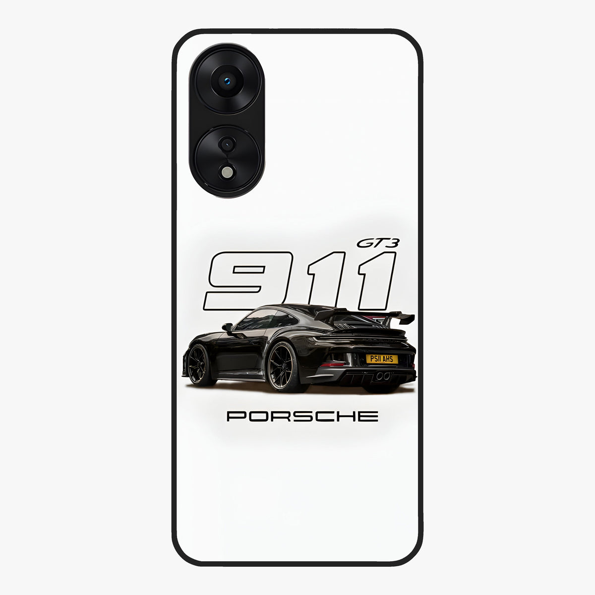 Turbo Legacy Icon Glass Case showing flat back view with iconic sports car inspired artwork and glossy glass finish.