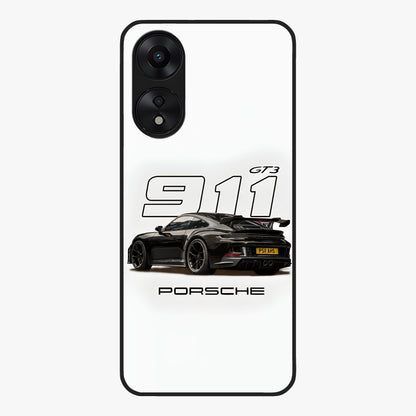 Turbo Legacy Icon Glass Case showing flat back view with iconic sports car inspired artwork and glossy glass finish.