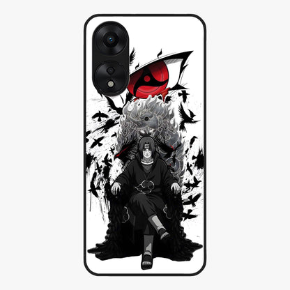 Uchiha Shadow Throne Glass Case showing flat back view with cosmic underwater themed artwork and glossy glass finish.