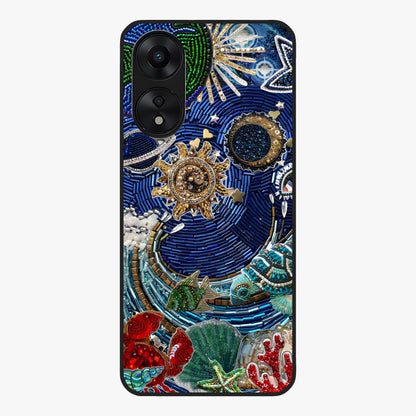 Universe Underwater Spark Glass Case showing flat back view with cosmic underwater themed artwork and glossy glass finish.