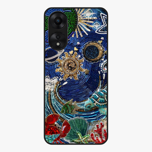 Universe Underwater Spark Glass Case showing flat back view with cosmic underwater themed artwork and glossy glass finish.