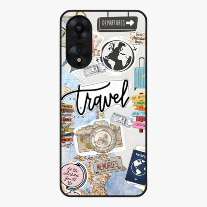 Wanderlust Journal Glass Case showing flat back view with travel inspired artwork and glossy glass finish.