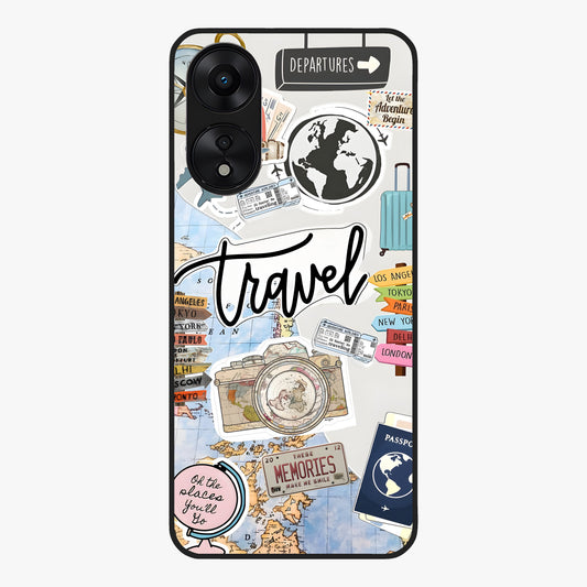 Wanderlust Journal Glass Case showing flat back view with travel inspired artwork and glossy glass finish.