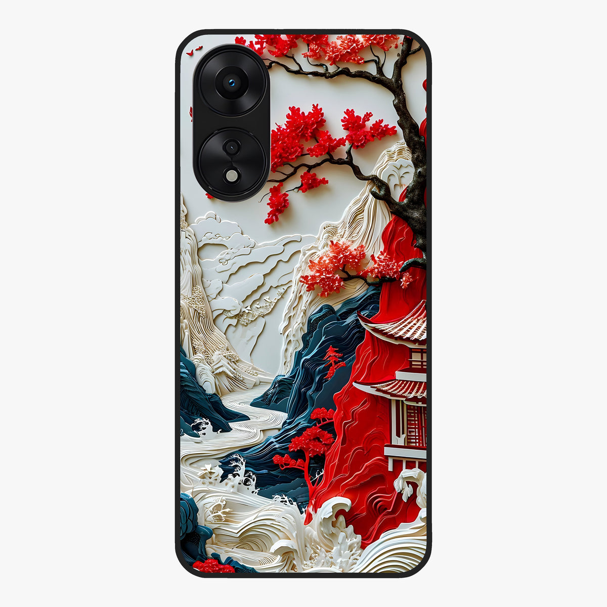 Whispers Of Sakura Waves Glass Case showing flat back view with cherry blossom wave artwork and glossy glass finish.