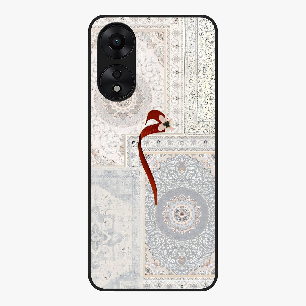 White Aesthetic Bow Glass Case showing flat back view with minimal bow artwork and glossy glass finish.