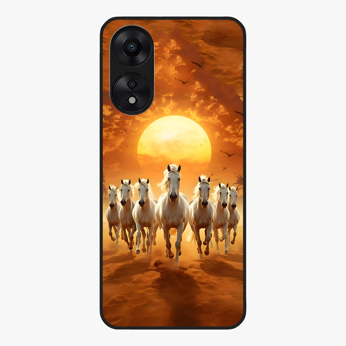 Wild Sunset Majesty Glass Case showing flat back view with majestic sunset landscape artwork and glossy glass finish.