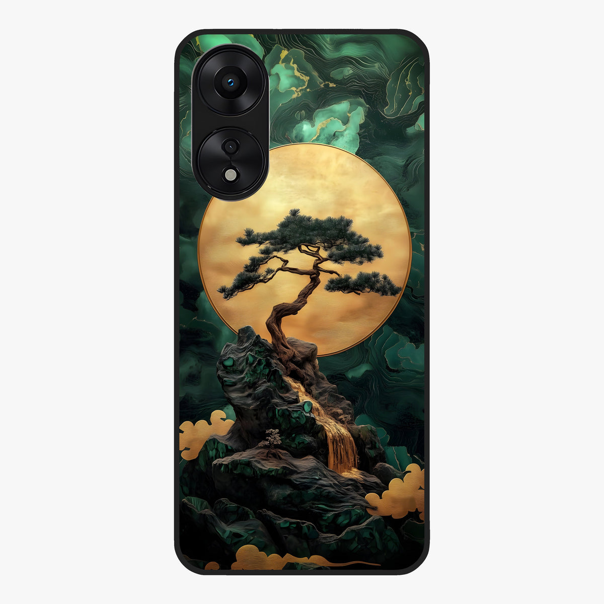 Zen Moon Rise Glass Case showing flat back view with calm moonrise artwork and glossy glass finish.