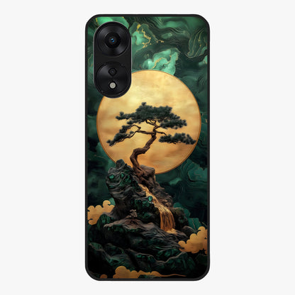 Zen Moon Rise Glass Case showing flat back view with calm moonrise artwork and glossy glass finish.