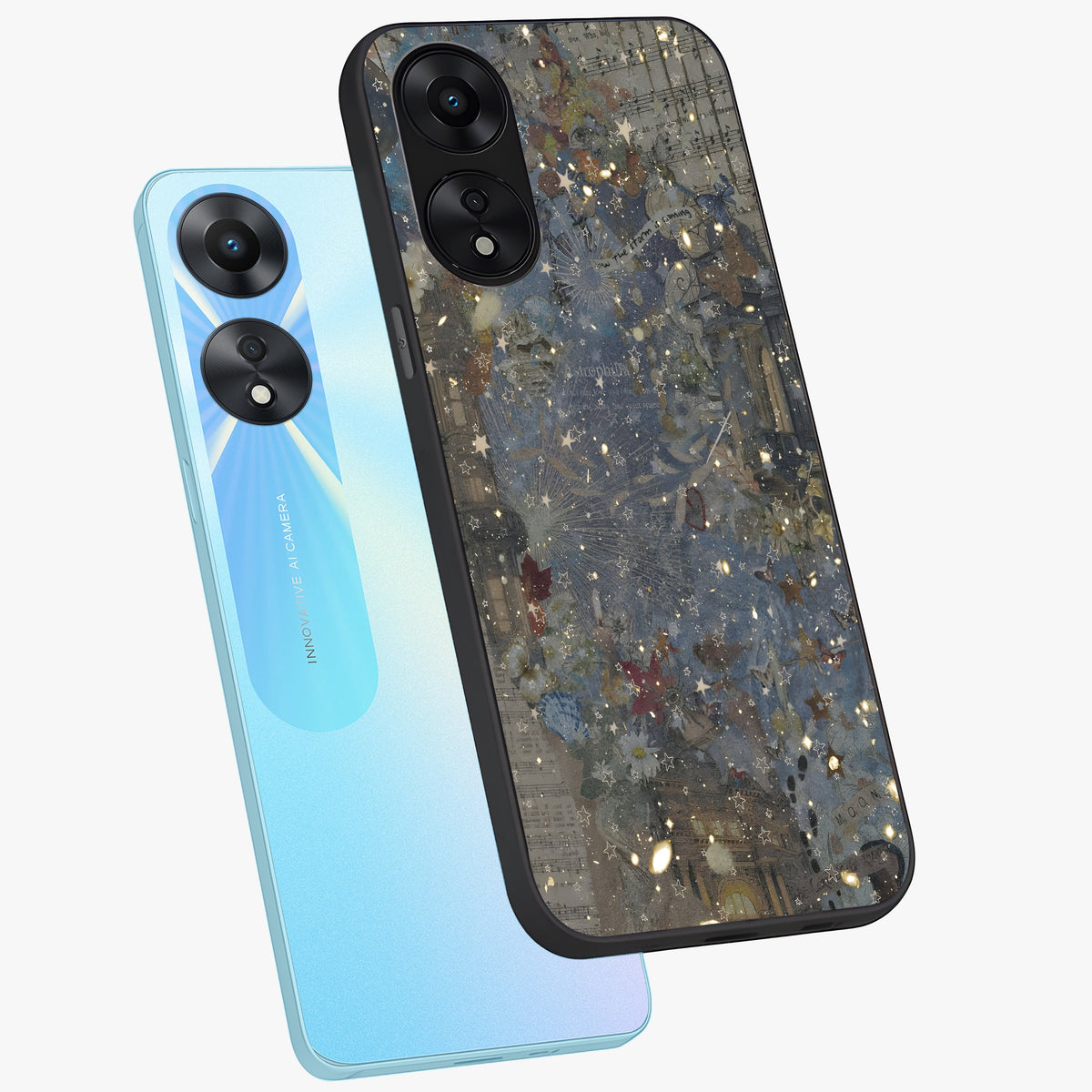 Aesthetic Astrolophia Glass Case displayed in angled mockup highlighting artistic aesthetic elements and smooth glass surface.