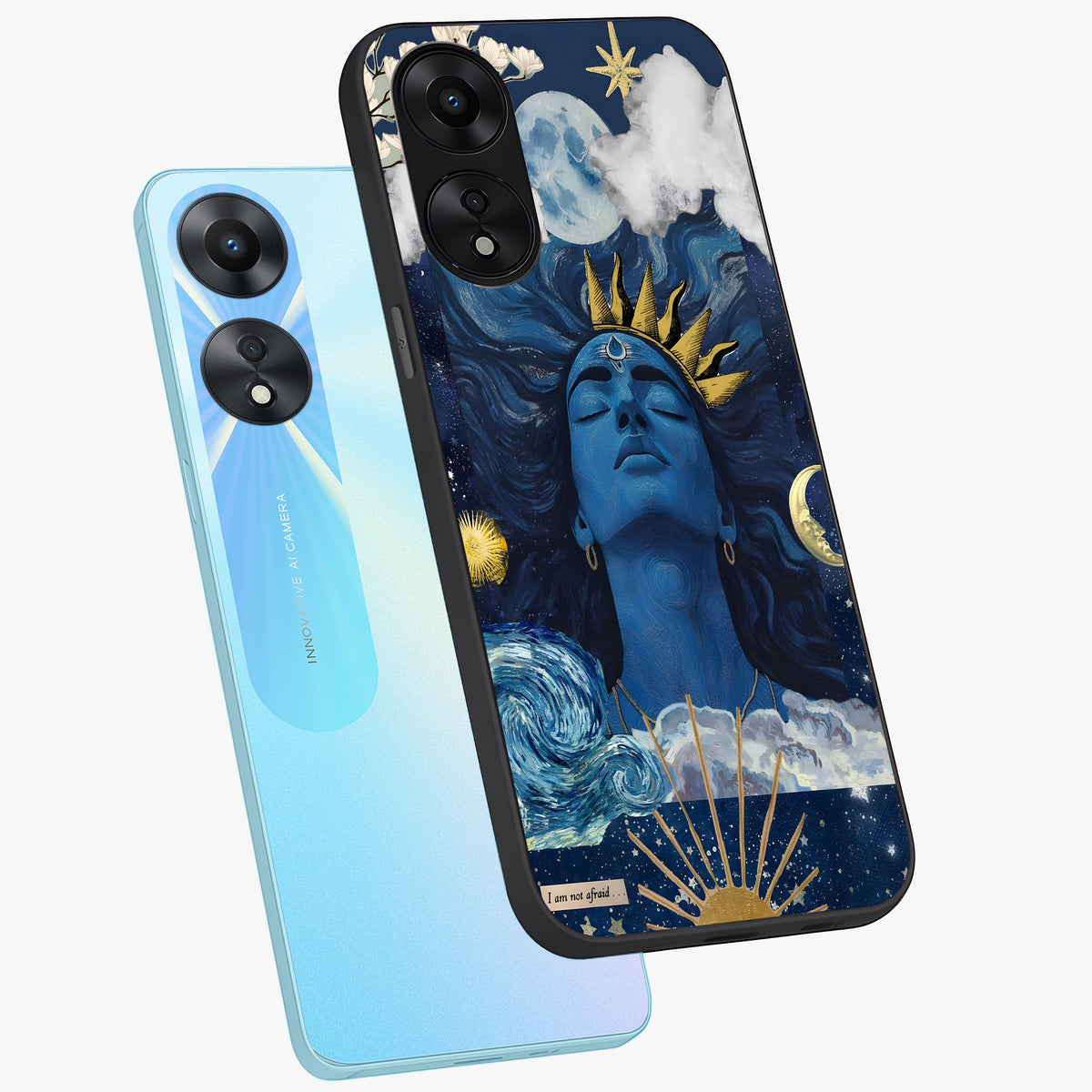 Aesthetic Lord Shiva Glass Case displayed in angled mockup highlighting spiritual Shiva illustration and sacred aesthetic design.