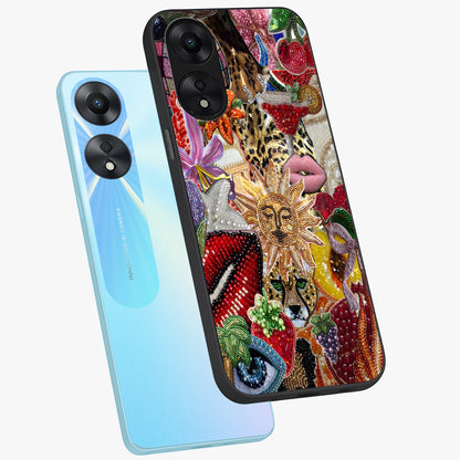 Beaded Fashion Jungle Glass Case displayed in angled mockup highlighting colorful fashion bead design and artistic pattern.
