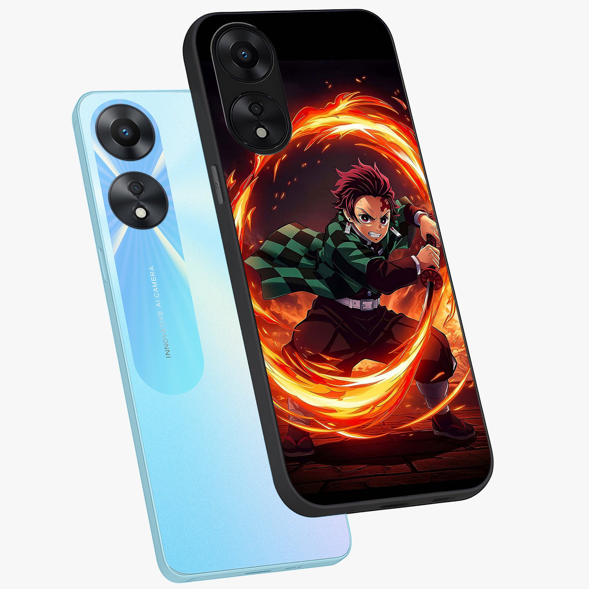 Blazing Sword Resolve Glass Case displayed in angled mockup highlighting powerful sword illustration and bold fantasy theme.