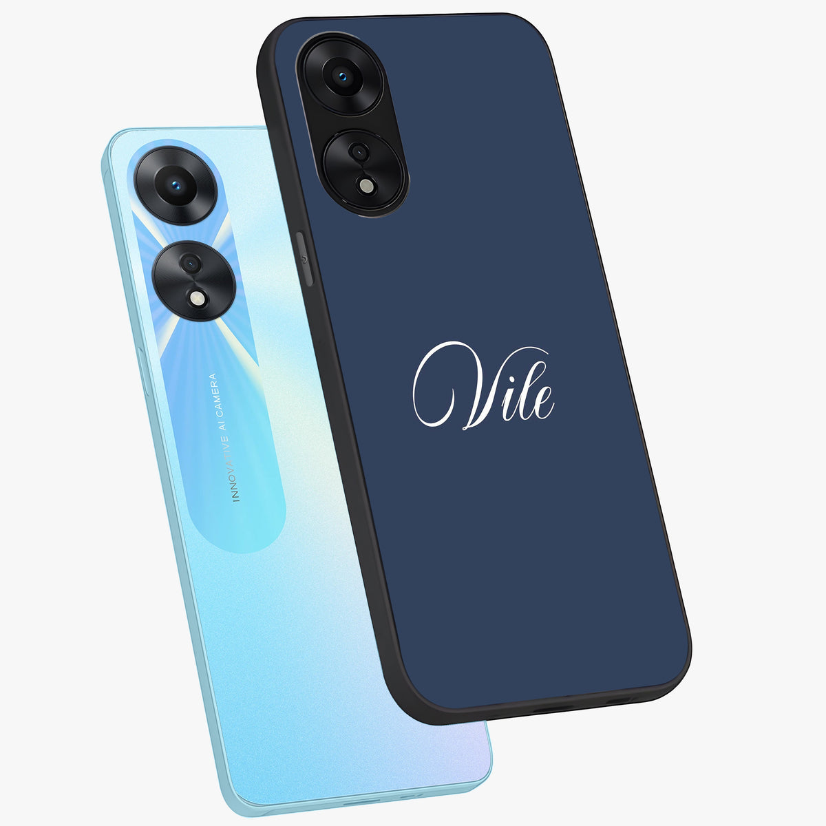 Blue Vintage Floral Pattern Glass Case showing flat back view with elegant vintage floral artwork and glossy glass finish.