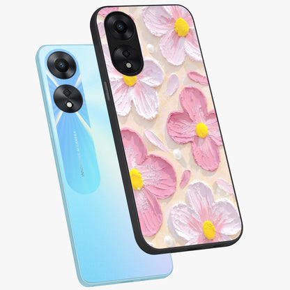 Blush Bloom Texture Glass Case displayed in angled mockup highlighting subtle bloom pattern with aesthetic pastel design.