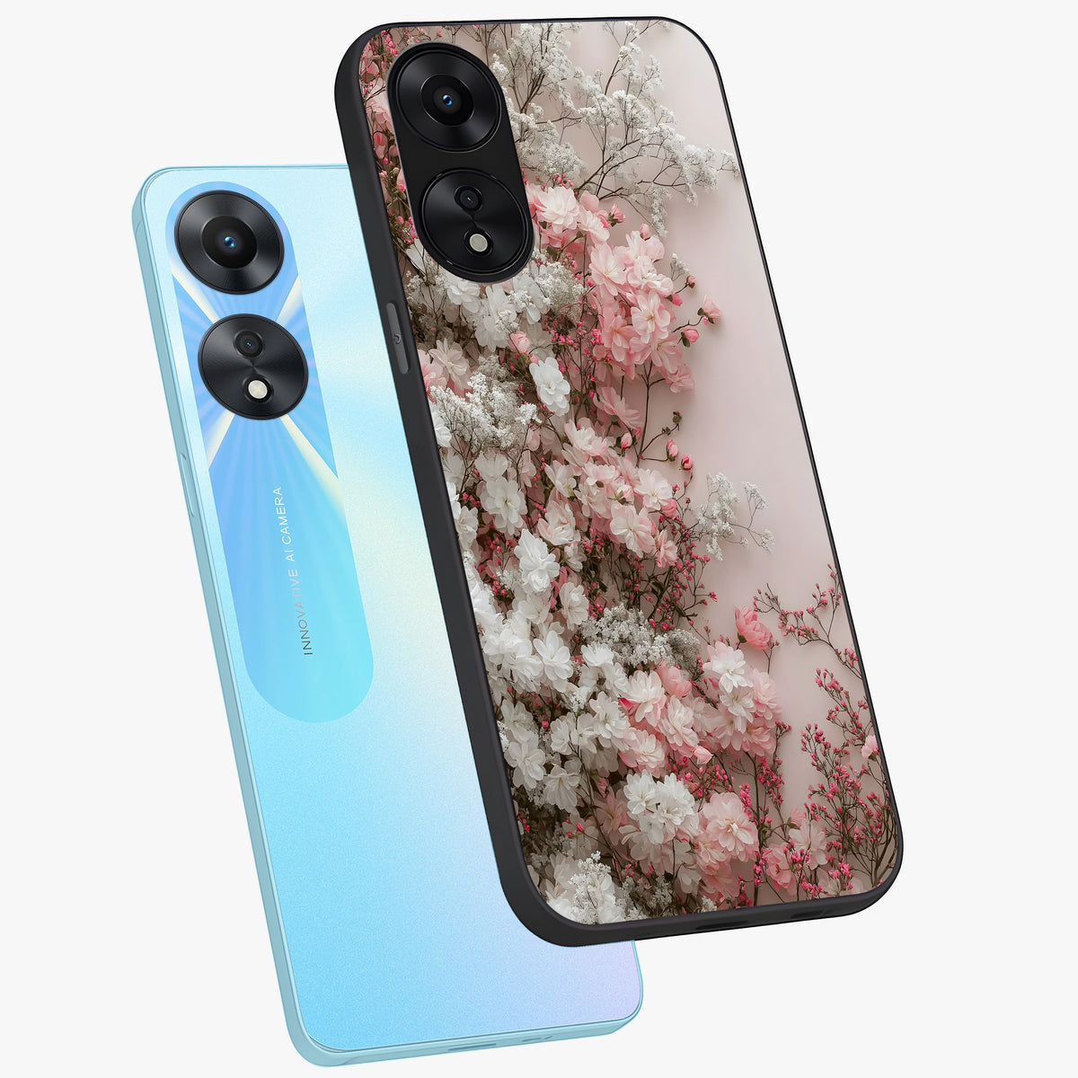 Blush Blossom Cloud Glass Case displayed in angled mockup highlighting soft cloud and blossom design with pastel aesthetic.