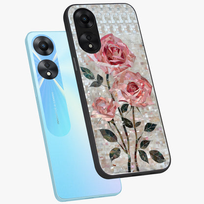 Blush Mosaic Bloom Glass Case displayed in angled mockup highlighting artistic mosaic flower pattern with aesthetic design.