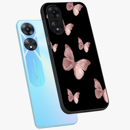 Butterfly Pattern Glass Case displayed in angled mockup highlighting delicate butterfly design and aesthetic pattern style.