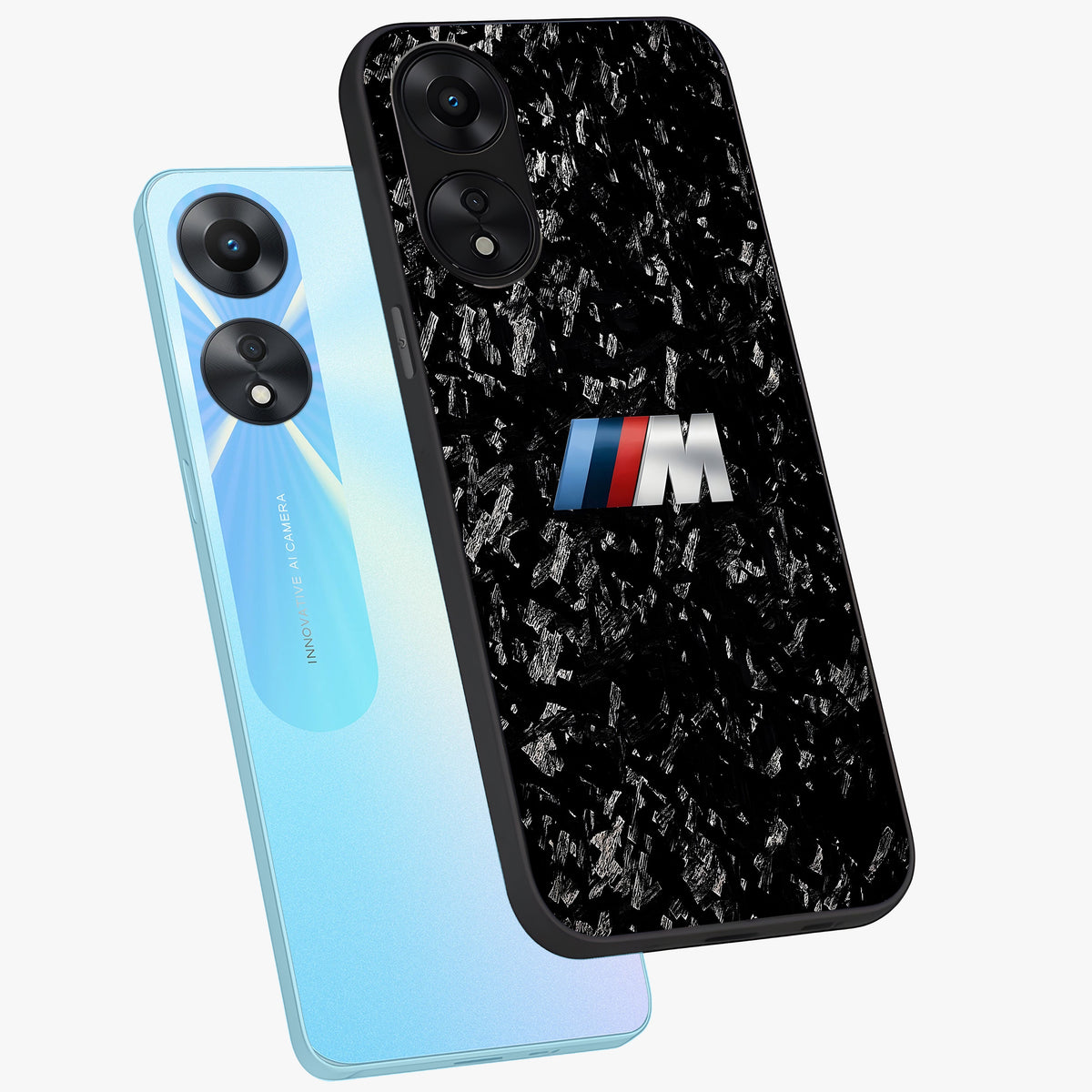 Carbon Speed Mark Glass Case displayed in angled mockup highlighting racing inspired carbon design and sleek aesthetic style.