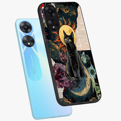 Celestial Black Cat Glass Case displayed in angled mockup highlighting cosmic black cat design with celestial aesthetic.