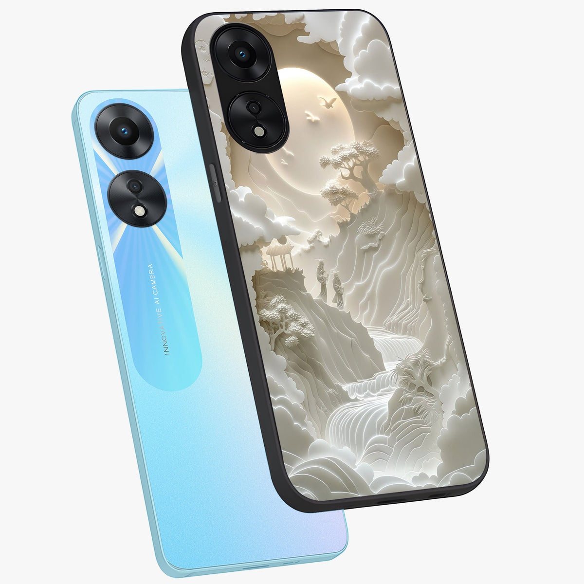 Celestial Origami Glass Case displayed in angled mockup highlighting geometric origami design with cosmic aesthetic theme.
