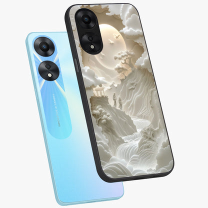 Celestial Origami Glass Case displayed in angled mockup highlighting geometric origami design with cosmic aesthetic theme.