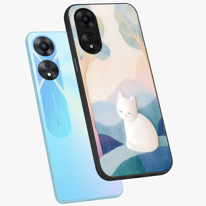 Cotton Dream Cat Glass Case displayed in angled mockup highlighting cute feline illustration with pastel aesthetic style.