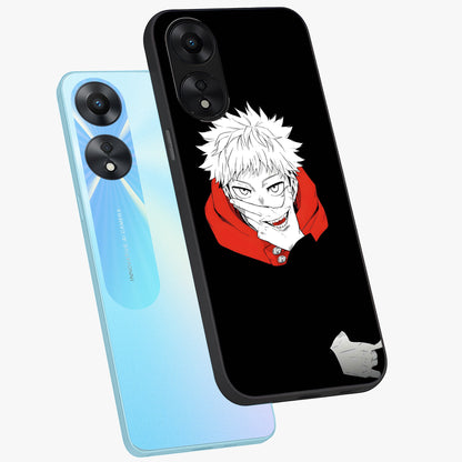 Crimson Chaos Smile Glass Case displayed in angled mockup highlighting edgy crimson smile design with graphic aesthetic.