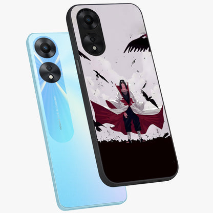 Crimson Crow Ascension Glass Case displayed in angled mockup highlighting powerful crow illustration with dark crimson aesthetic.