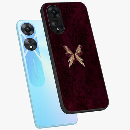 Crimson Fade Butterfly Glass Case displayed in angled mockup highlighting elegant butterfly design with crimson gradient aesthetic.