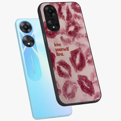 Crimson Kiss Love Glass Case displayed in angled mockup highlighting bold love inspired design with modern aesthetic style.