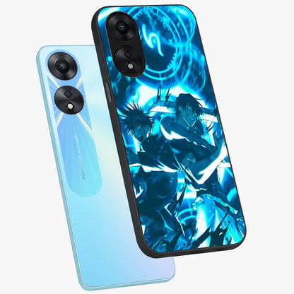 Cursed Energy Clash Glass Case displayed in angled mockup highlighting powerful battle inspired graphic with anime style aesthetic.