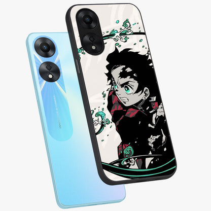 Demon Slayer Glass Case displayed in angled mockup highlighting dramatic anime character design with action aesthetic.