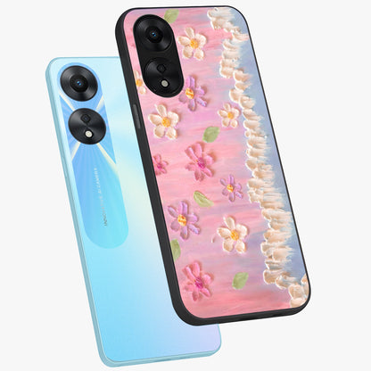 Dreamy Painted Garden Glass Case displayed in angled mockup highlighting colorful garden illustration with dreamy aesthetic style.