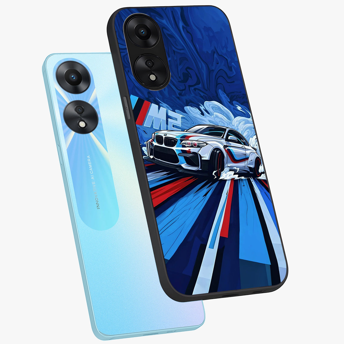 Drift Power Rush Glass Case displayed in angled mockup highlighting powerful drift car design with sporty aesthetic style.