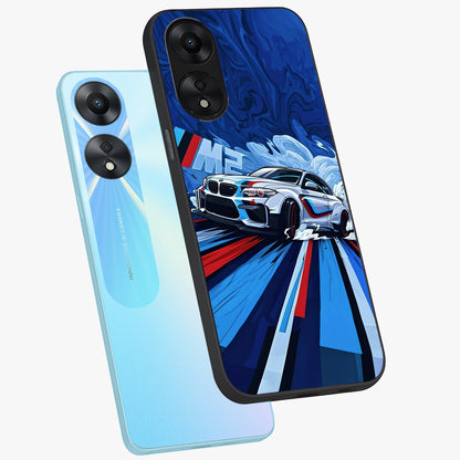 Drift Power Rush Glass Case displayed in angled mockup highlighting powerful drift car design with sporty aesthetic style.