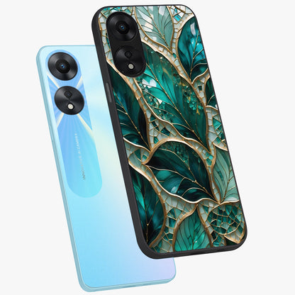 Emerald Leaf Glass Glass Case displayed in angled mockup highlighting botanical leaf illustration with elegant natural aesthetic.