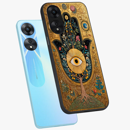 Ethereal Evil Eye Glass Case displayed in angled mockup highlighting protective evil eye symbol with spiritual aesthetic design.