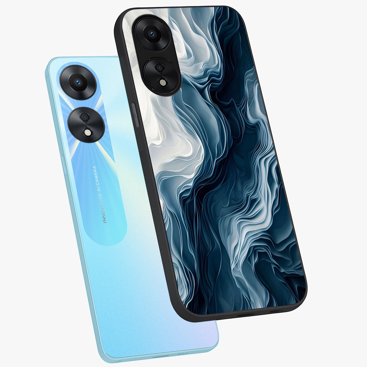 Ethereal Paper Marble Glass Case displayed in angled mockup highlighting elegant marble pattern with modern aesthetic style.